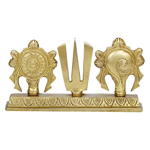 Artvarko Brass Shankh Chakra Namah Showpiece | Shri Tirupati Balaji Shankha Chakra Tilak | Padmanabha Swami | Lord Vishnu |Brass Home Decor |