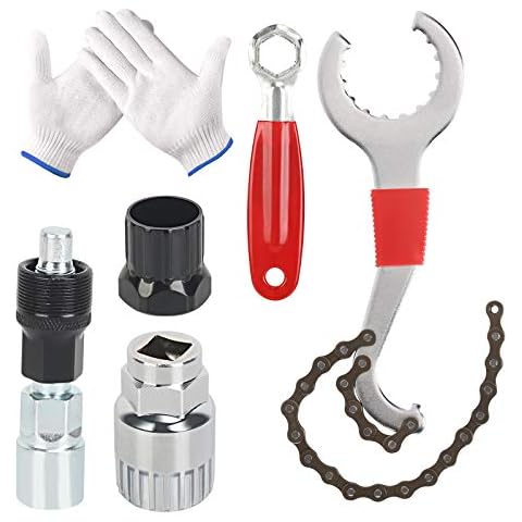 LOPOTIN Bike Cassette Removal Tool Kit Freewheel Sprocket Remover Multifunctional Bicycle Repair Tool Set Bottom Bracket Crank Puller Compatible Chain Whip Rotor Lock Ring Removal Wrench Cover