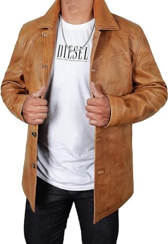 Mens Real Lambskin Leather Trench Coat - Men's 3/4 Quarter Length Vintage Motorcycle Jacket2