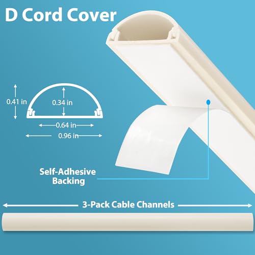 Image of ZhiYo 42.5in Cord Covers for 1-2 Wires on Wall, 1 inch W x 0.4 inch H, Beige