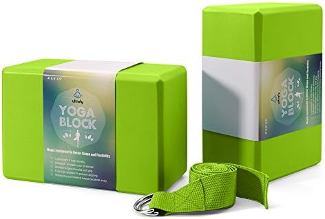 Ultrafy Yoga Blocks Bricks, Non-Toxic, Odorless, Water-Resistant, Support Bricks with Exercise Strap for Better Positions Stretching Yogi Accessories (4×6×9 Inch, Green)