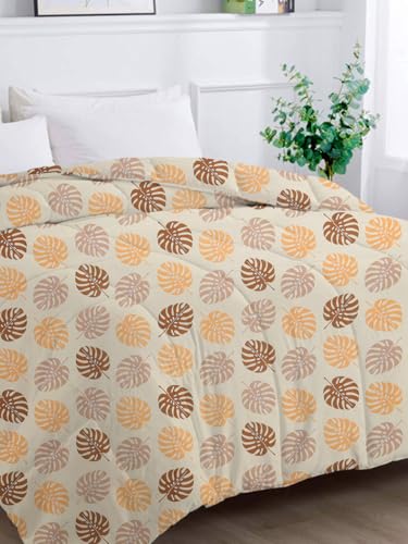 Image of HOMEKART 220 GSM Premium Reversible Microfiber AC Comforter for Single Bed | Soft, Lightweight & Breathable All-Season 3-Layer Quilted Blanket (150 cm x 225 cm, Floral, Beige & Brown)