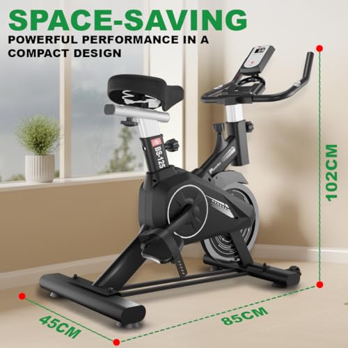 Image of PowerMax Fitness BS-125 Spin Exercise Bike For Home Use,16Mm 6Kg Flywheel,Max User Weight 130Kg,LCD Display,2Pc Crank,Heart Rate Sensor,Knob Braking,Adjustable Foot Strap And Seat,Ipad Holder,Black