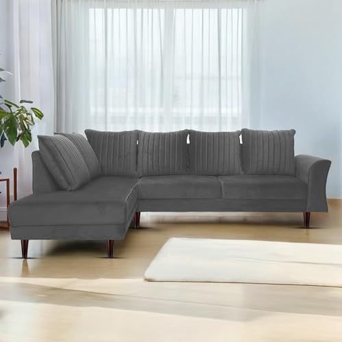 Image of Gratly LHS 4 Seater L Shape Sofa Set for Living Room (Dark Grey Colour) Premium Fabric Sofa