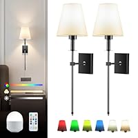 Warmiehomy Battery Operated Wall Lights Set of 2, Rechargeable Wireless Wall Sconces with Remote & Dimmable Bulb, 3 Color Temperature & 16 RGB Colors, Indoor Wall Lamp for Living Room Bedroom, Black