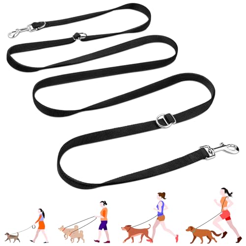 PETCOOZ Hundeleine 3 m Verstellbare Schleppleine, Verdickte Doppelleine Führleine für Hunde bis 30 kg für Kleine Mittelgroße Hunde, Freihandleinen Übungsleine aus Nylon mit 2 Karabiner, Schwarz