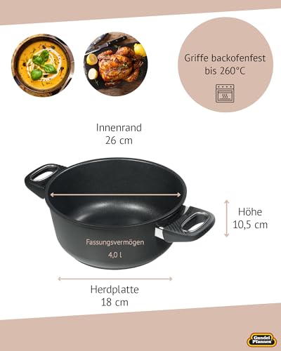 Original Gundel GUSS-BRATEN-TOPF, Ø 26 cm, Höhe 10,5 cm, BIOTAN-Oberfläche, Schmortopf backofenfeste Griffe