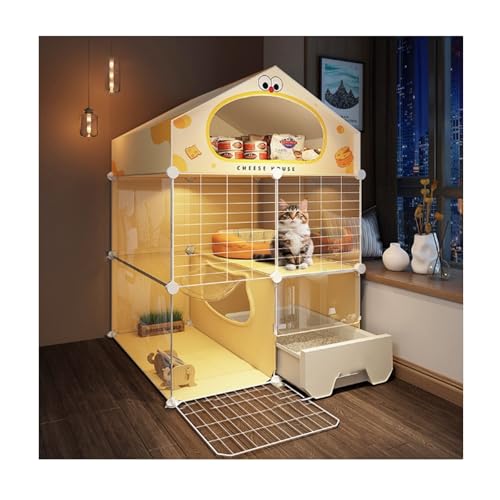 YPIOUREN 猫用トイレ付き屋内用キャットケージ、透明キャットヴィラ、猫用トイレ一体型キャットケージ、取り外し可能なキャットコンドミニアムペットプレイペン、DIYキャットエンクロージャー、1〜2匹の猫用(106*46*106cm)