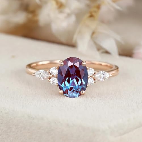 10K 14K 18K Gold Oval Cut Alexandrite Ring for Women Created Color Change Alexandrite Promise Engagement Wedding Anniversary Ring June Birthstone Ring for Her4