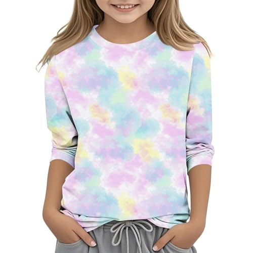 Girls Fashion Gradient Shirts Summer Loose Fit 3/4 Sleeve Shirts 2025 Novelty Preppy Tshirt Kids Lightweight Tops2