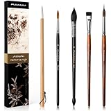 Watercolor Paint Brushes, 5pcs Fuumuui Professional Sable Brush, Wool & Synthetic Squirrel Brushes Set with Extended Needle, Round Point, Flat, Quill Wash Perfect for Watercolor Acrylic Gouache Inks