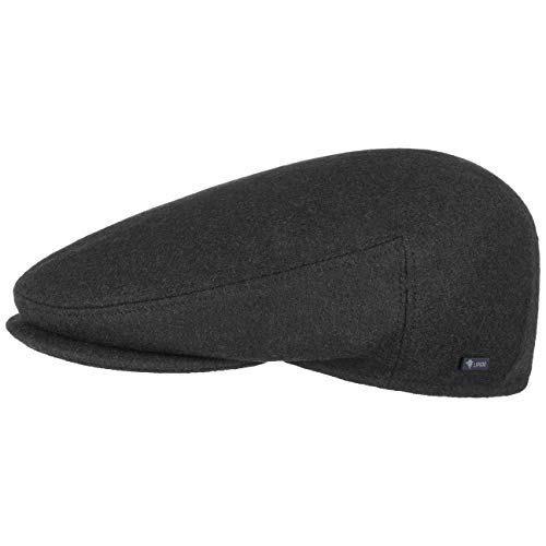 Lipodo Inglese Classic Flatcap Damen/Herren — Flat Cap Made in Italy — Unifarbene Wintercap mit Wolle — Schirmmütze Herbst/Winter — Schiebermütze schwarz 59 cm