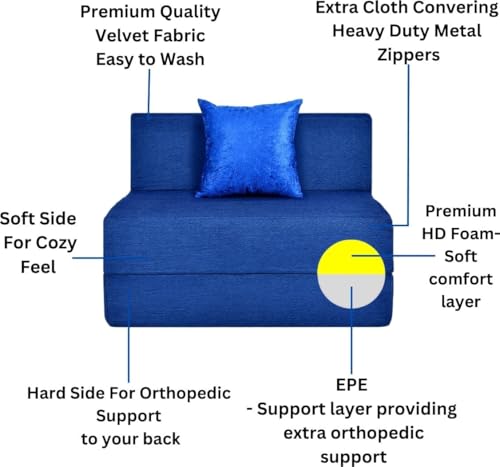Image of Convertible Sofa Chair Bed, 3-in-1 Sleeper Chair with Foldable Design, Modern Upholstered Lounge Accent Chair, Space Saving Single Sofa Bed for Living Room, Bedroom & Small Spaces (Blue (FA094))