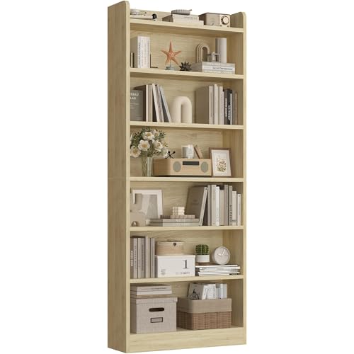 Yaheetech 7 Niveles Estantería de Madera para Libros,60x24x183 cm,con Estantes Ajustables para Salón, Dormitorio y Oficina, Roble Claro
