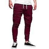 Generisch Herren Cargo Trousers for Men Uk Klassische Hose, Wein, 4XL