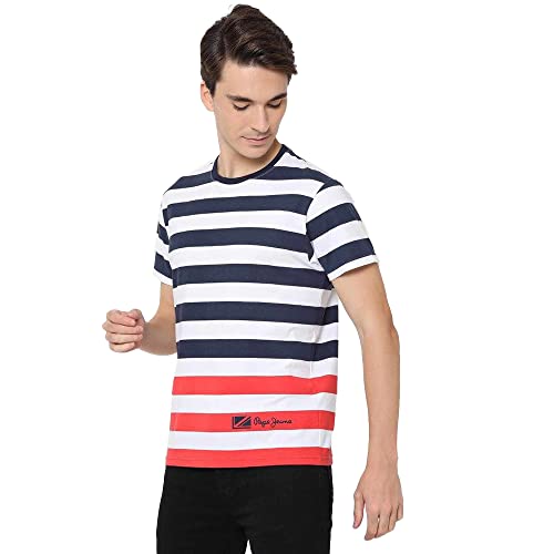 Image of Pepe Stripes Cotton Slim Fit Mens T-Shirt