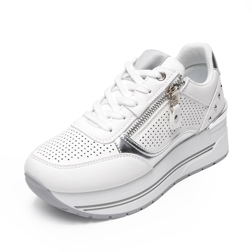 JOMIX Sneaker Damen Schuhe Sportschuhe Straßen Turnschuhe Walkingschuhe rutschfeste Elegant Frizeitschuhe für den Außenbereich (Weiß, 38EU, WSC260026)