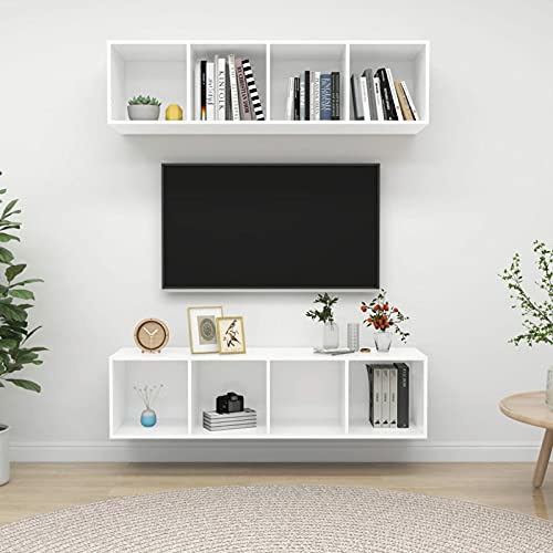 Snsowed Muebles de Pared para TV 2 uds, Muebles De Salon TV, Modulos Salon, Mesa Mueble TV, Mueble Televisor Salon, Mesa TV,aglomerado Blanco