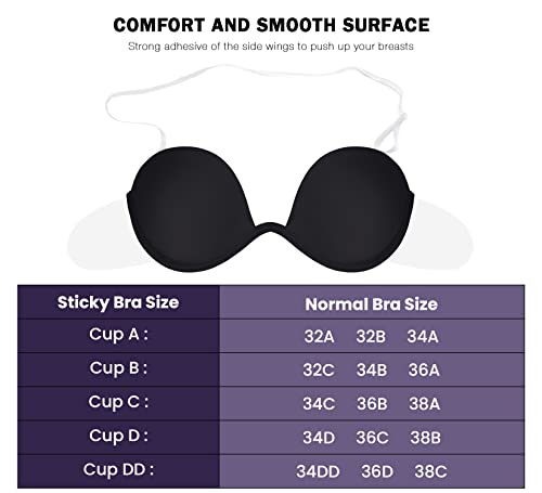 Hansca Sticky Backless Strapless Plunge Self Adhesive Invisible Bras For Women Underwired Push Up (Color Black, Size Cup Dd) #TOP2