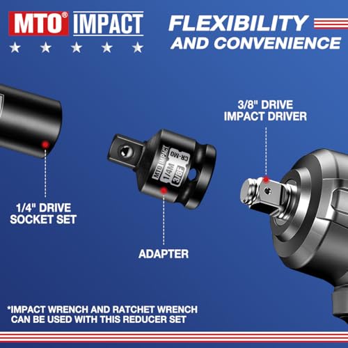 Image of MTO 2-Piece 3 /8 inch Female to 1 /4 inch Male Impact Socket Adapter, 3 /8-Inch Impact Socket Reducer, Chrome Molybdenum Alloy Steel, for Impact Wrench & Ratchet Use (Pack of 2)