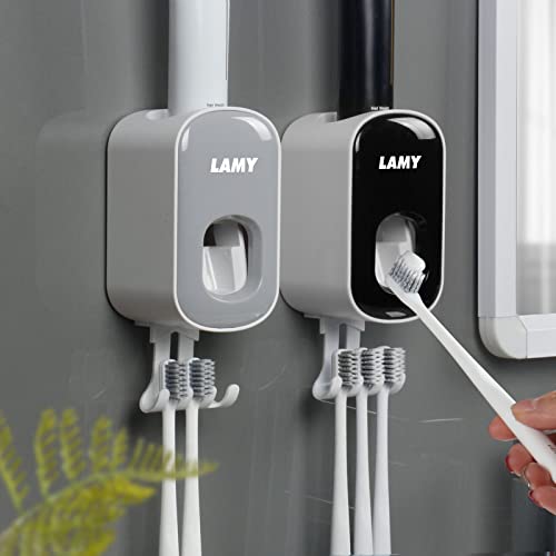 LAMY Toothbrush Holders with Toothpaste Dispenser Bathroom Accessories, 2 PCS Toothbrush Holder Wall Mounted Smart Home Products Bathroom Set LAMY Toothbrush Holders with Toothpaste Dispenser Bathroom Accessories, 2 PCS Toothbrush Holder Wall Mounted Smart Home Products Bathroom Set