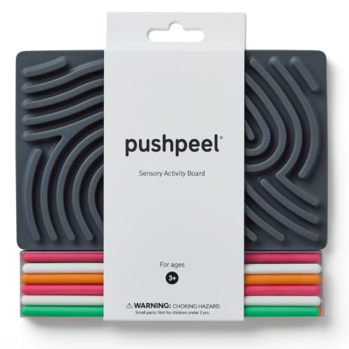 Image of Pushpeel Sensory Activity Board: Silicone Fidget Toy for Calming, Stress, Anxiety, ADHD & Autism | Silent, No Mess | Kids 3+ & Adults | Includes Portable Travel Bag & 11 Strings (Granite)
