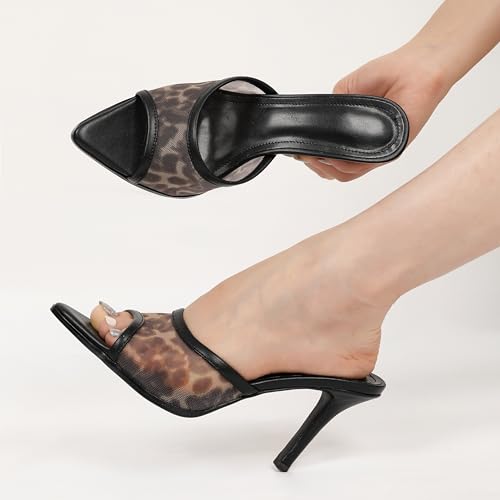 Eldof Women's Heeled Sandals Mules Open Toe Mesh Stiletto Heels Slip On Dress 3.5 Inches2
