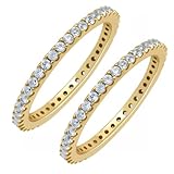 GOURIK 2-Pack of 18K Yellow Gold Plated Simulated Diamond Eternity Band for Smart Ring Size 7.5 – Non-Tarnishing Comfort Fit Engagement Band for Stackable – Light Weight Fashion Jewelry Gifts for Her