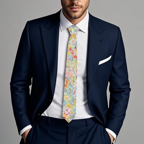 Image of Cotton Floral Ties for Men 2.76 inch Men's Skinny Tie Linen Flower Printed Neck Tie for Wedding Dating Party
