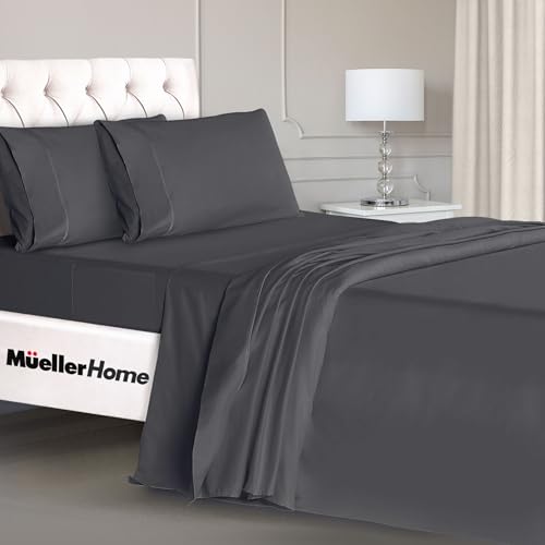 Mueller Luxury 4 Piece Twin Sheets Set - Ultra-Soft 1800 Series, Cooling & Breathable Twin Bed Sheets Sets, Hotel Quality Bedding, Deep Pocket up to 16" - Hypoallergenic, Wrinkle-Resistant, Dark Grey