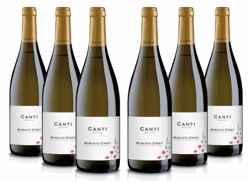 Canti - Vino espumoso blanco D.O.C.G., Moscato d'Asti, variedad de uva italiana de Piamonte, sabor afrutado y dulce, 6 x 750 ml
