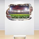 60 Second Makeover Limited Full Colour American Football Stadium Smashed Wall 3D Effect Boys Bedroom Wall Sticker Decal Kids Bedroom Decoration Large