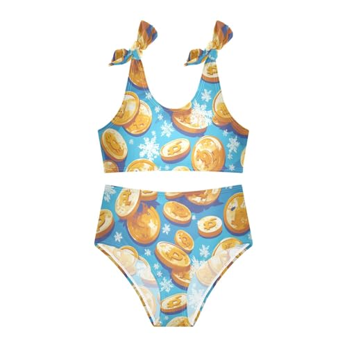 KLL Flying Bitcoins and Snowflakes Girls' 2 Piece Bikini Set Scoop Neck Swimsuits Swimwear Adjustable Strap3