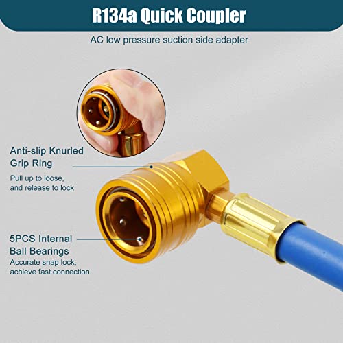 Adafirst Car Ac R134A Recharge Hose With Gauge Kit, Auto Air Conditioning Refrigerant Charging Tool With Freon U Charge Hose 100Psi Low Pressure Meter Can Tap Quick Coupler Adapter #TOP3