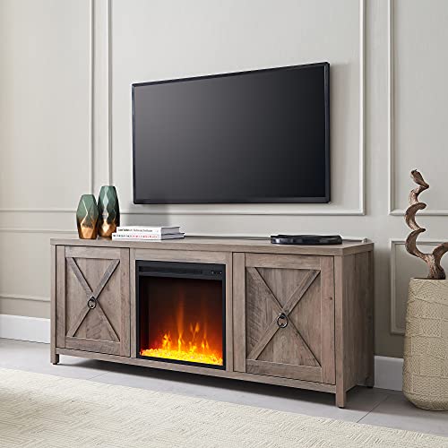 Henn&Hart Rectangular TV Stand with Crystal Fireplace for TV's up to 65" in Gray Oak, TV Stands for the Living Room