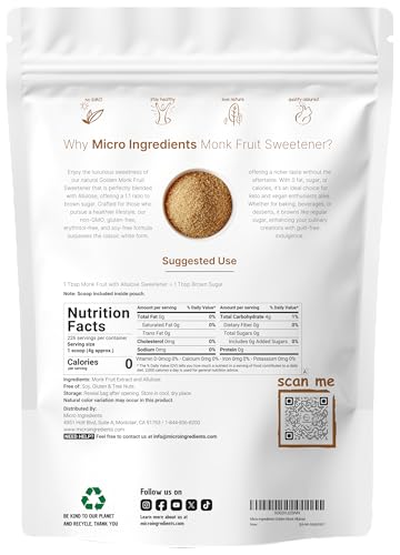 Micro Ingredients Golden Monk Fruit Sweetener Allulose, 2 Lbs | No Erythritol, No Aftertaste, 1:1 Brown Sugar Substitute thumb #1