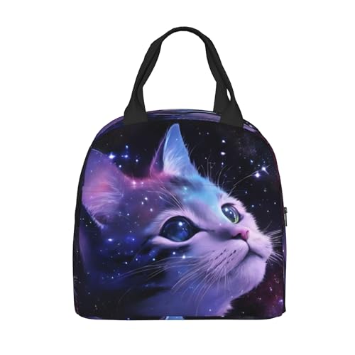 PrelerDIY 3d Galaxy Cat Lunch Box Insulated Meal Bag Lunch Bag Reusable Snack…