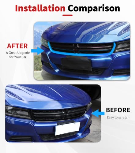 Image of Voodonala Front Grille Inserts Trim for 2015-2026 Dodge Charger, Radiator Grill Cover Protector, ABS Light Blue Exterior Accessories, 2PCS