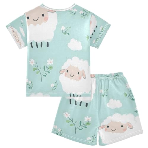senya Short Sleeve Pajamas Sets Summer Cotton Sleepwear Cute White Sheep2