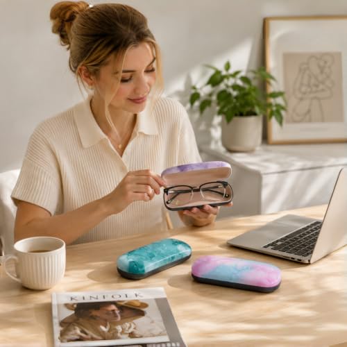 Image of 3 Pack Glass Cases Hard Shell, Portable Hard Eyeglasses Case Linen Fabrics Eyeglass Organizations for Women Girls