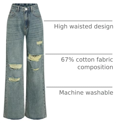 Image of CIDER Women's Ripped Jeans High Waisted Distressed Baggy Pants | Straight Wide Leg, Denim Pants