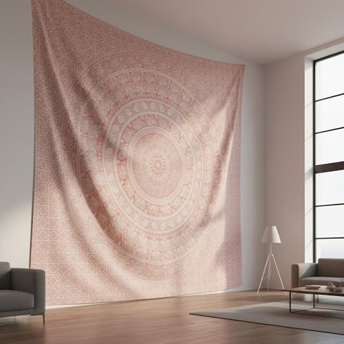 Image of Craft Trade 84x90 Inches Psychedelic Pink Cotton Mandala Ombre Wall Hanging Tapestry