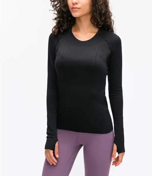 Miniatura 8 de Camiseta sin costuras para mujer, de manga larga, perfecta para yoga, gimnasio, para deportes y fitness, ajuste entallado