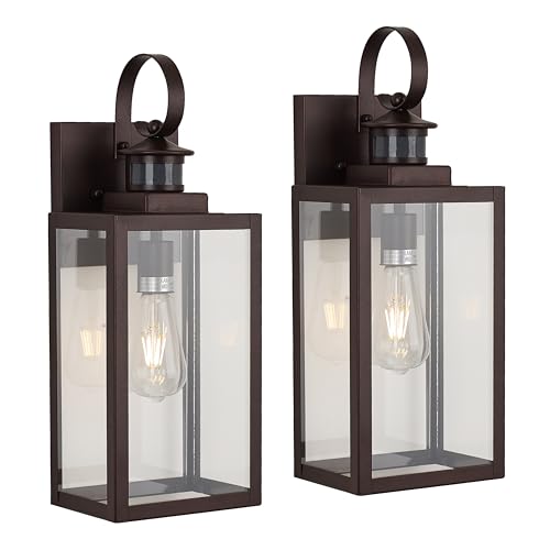 Image of MICSIU 2 Pack Motion Sensor Bronze Outdoor Wall Light Fixture 18 inch Farmhouse | Dusk to Dawn Outdoor Lighting, Extra Large Exterior Wall Lights for House, Porch, Pathway, Patio