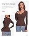 Meetrendi Women's Long Sleeve V Neck Shirt Sexy Henley Tight Slim Fitted Going Out Top Ribbed Button Fall Fashion 2025 Coffee