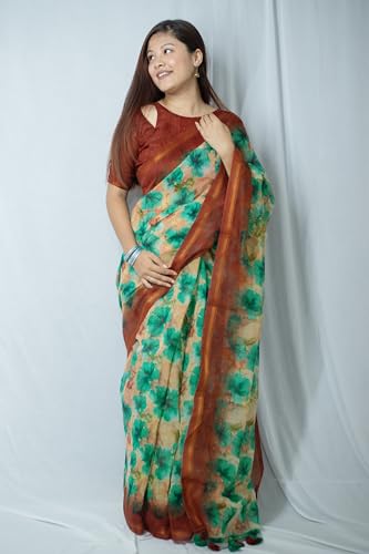 Image of MIRCHI FASHION Women Saree Cotton Abstract Printed | Lightweight Comfortable Sari for Office and Regular Daily Wear with Matching Blouse Piece