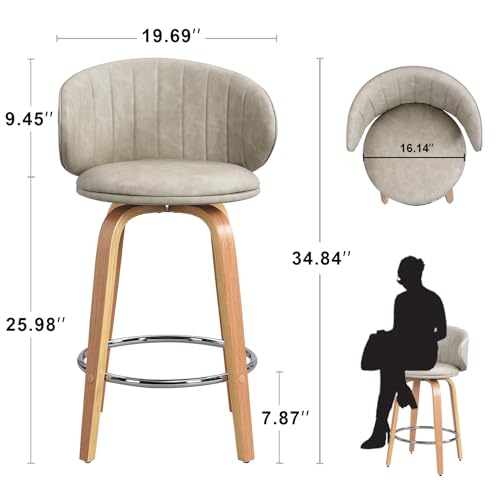 Butacos Modernos de Bar, Juego de 2, Estilo Mid Century, con Asiento Giratorio y Espaldar, Tapizados en Cuero Sintético, Color Beige, para Cocina, Isla o Restaurante miniatura 2