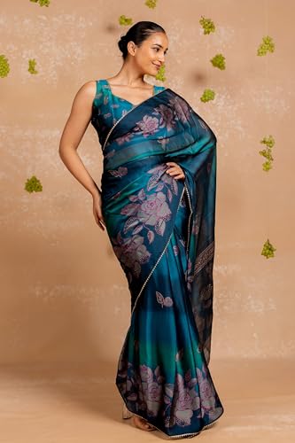 Image of MIRCHI FASHION Saree for Woman Chiffon Foil Work Floral Printed | Ethnic Sari for Function and Farewell with Unstitched Blouse Piece (Available in 15 Colors)