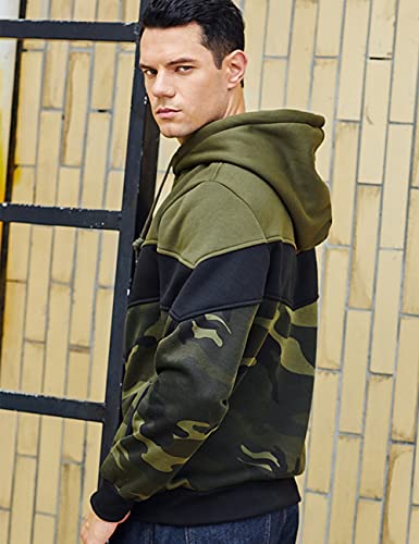 Duofier Mens Autumn Pullover Hoodies Camouflage Printed Sweatshirt With Kangaroo Pockets, Camo Green-S #TOP4