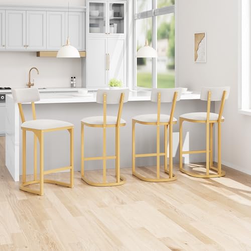 GarveeHome Bar Stools Set of 4, Counter Height Bar Stools, Curved Back with Metal Frame Island Chairs with Upholstered Modern Tall Barstools Counter S